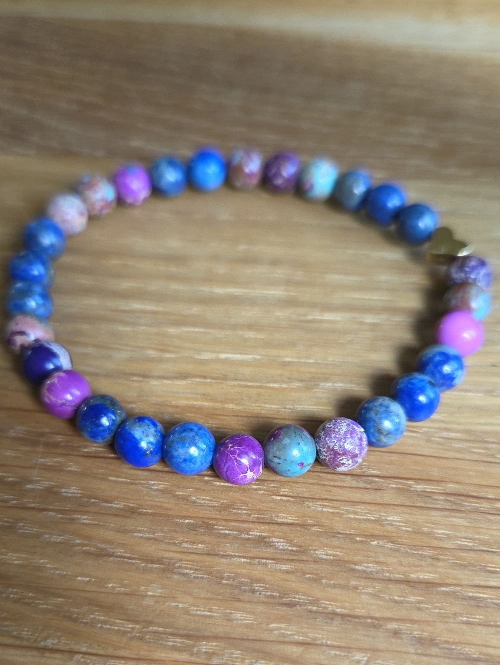 Lapis Lazuli & Imerial Sea Sediment Jasper Beaded Stretch Bracelet | Handmade - Picture 7 of 9